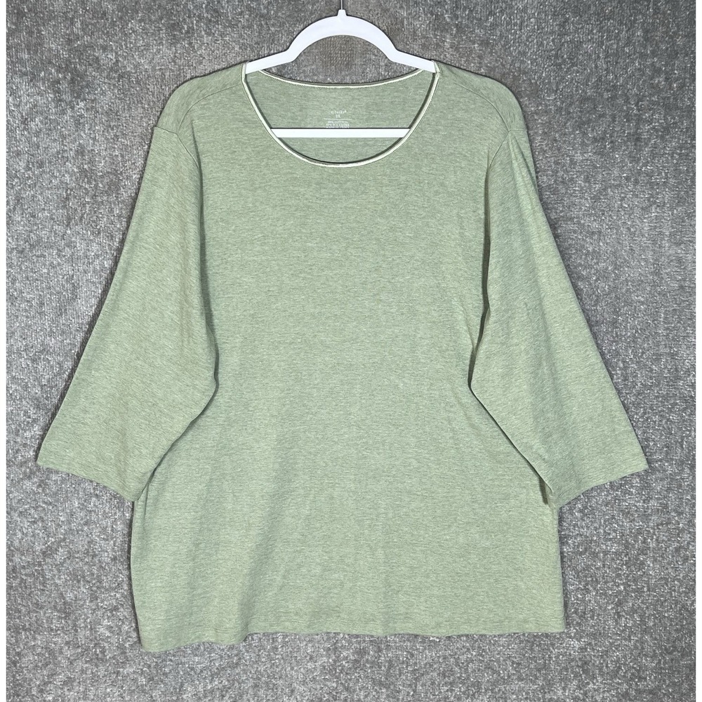 CJ Banks Layering Top Womens Size 2X Green Cotton/Polyester Pullover 3/4 Sleeve
